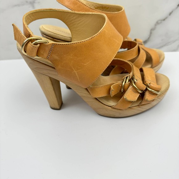 Loeffler Randall Women's Leather Platform Gla Sttappy Wood Sandals Nude Size 7.5 - Picture 2 of 11